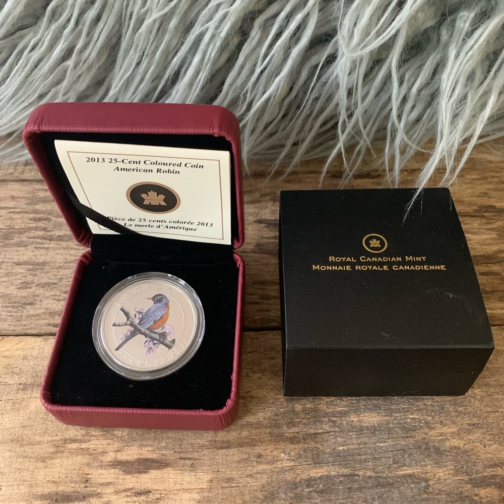 2013 Royal Canadian Mint 25-cent coin with a colored image of an American Robin
